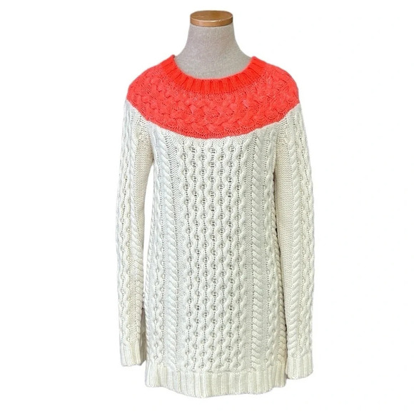 Boden Sweater Women's 4 Cream Orange Cable Knit Wool Alpaca Long Crew Neck - Picture 1 of 13